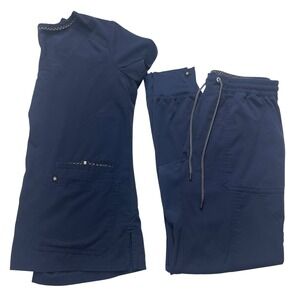 Beyond Scrubs Scrub Set Womens XS Navy Blue Jogger Pants V-Neck Top Uniform